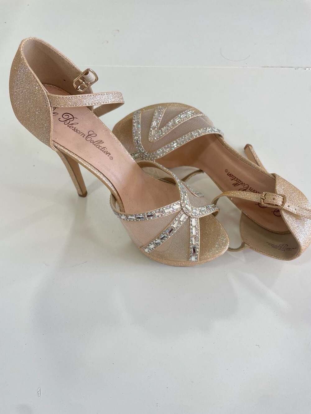 Wedding Vice-222 Gold Glitter Rhinestone High Heel Sandals Gala Prom Dance